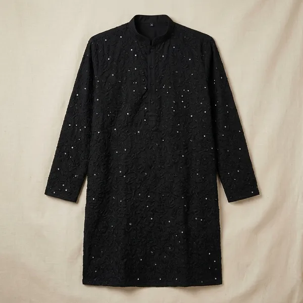 Black_Cotton_Regular_Fit_Embellished_Kurta_For_Men