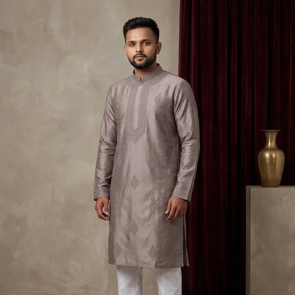 Grey_Cotton_Straight_Fit_Embroidered_Kurta_Pajama_Set_For_Men