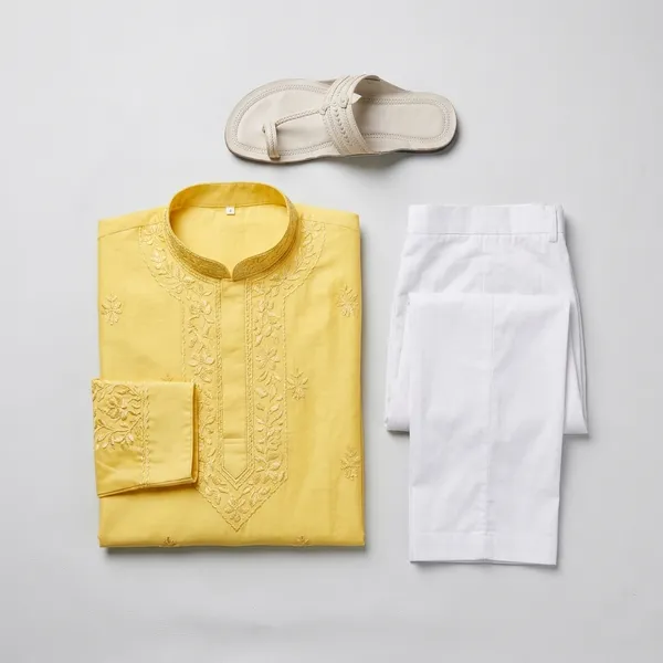 Yellow_Cotton_Relaxed_Fit_Embroidered_Kurta_Set_For_Men