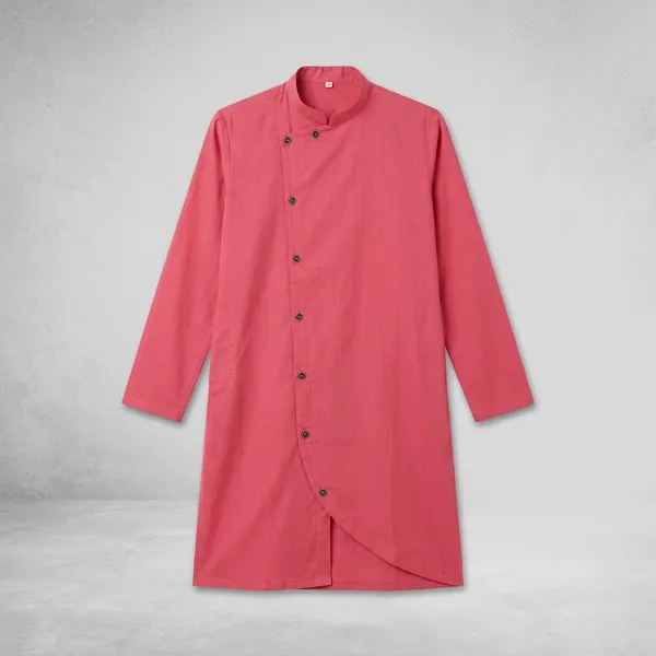 Pink_Cotton_Asymmetric_Kurta_For_Men