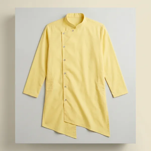Yellow_Cotton_Mandarin_Collar_Kurta_For_Men