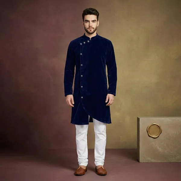 Navy_Velvet_Relaxed_Fit_Ethnic_Kurta_For_Men