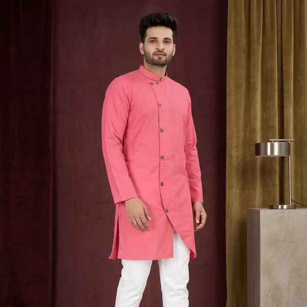 Pink_Cotton_Slim_Fit_Kurta_For_Men