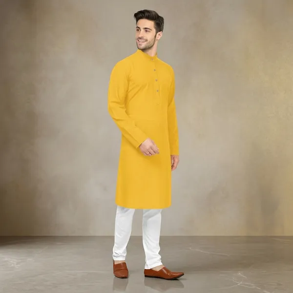 Yellow_Cotton_Relaxed_Fit_Kurta_For_Men