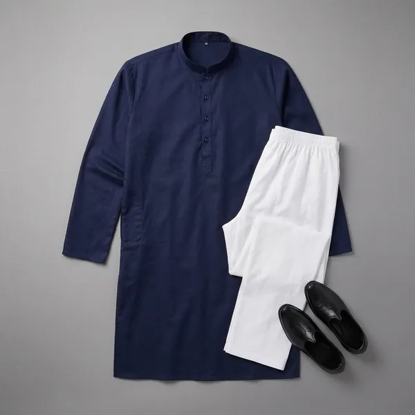 Navy_Blue_Cotton_Mandarin_Collar_Kurta_Pajama_Set_For_Men