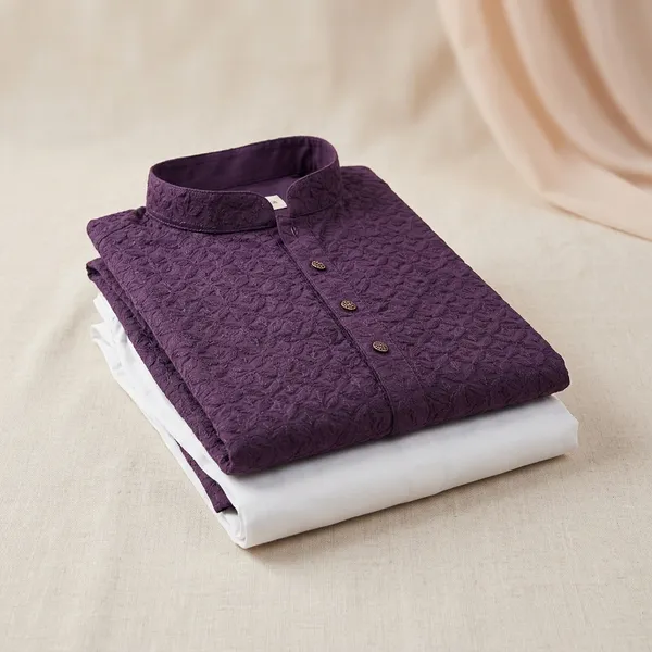 Purple_Cotton_Embroidered_Kurta_Pajama_Set_For_Men