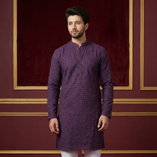 Purple_Cotton_Embroidered_Kurta_Pajama_Set_For_Men
