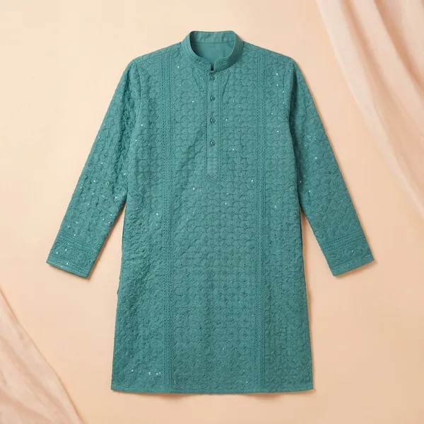 Green_Cotton_Relaxed_Fit_Ethnic_Kurta_For_Men