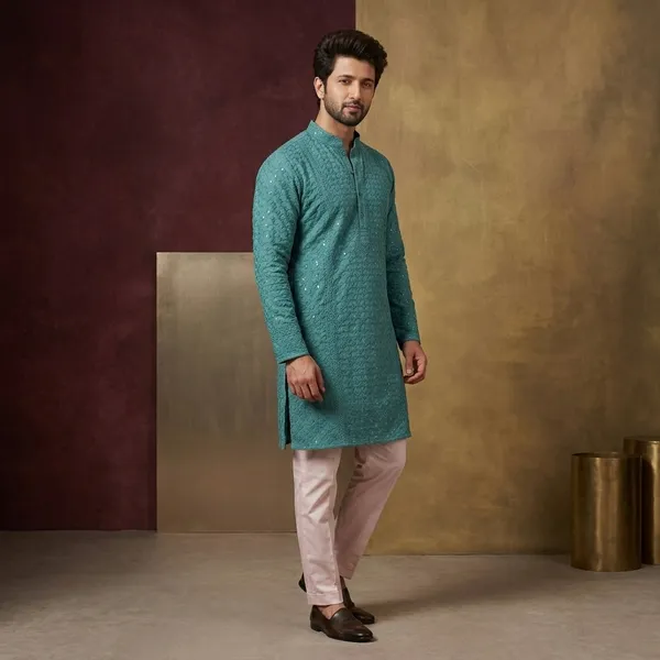 Green_Cotton_Relaxed_Fit_Ethnic_Kurta_For_Men
