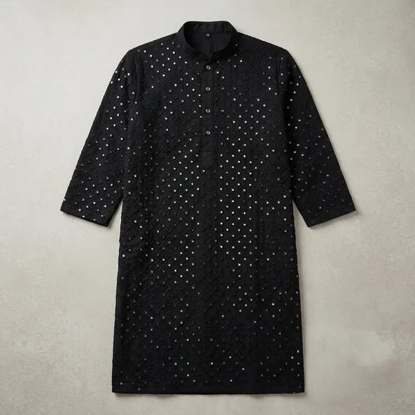 Black_Cotton_Mirror_Work_Embellished_Kurta_For_Men