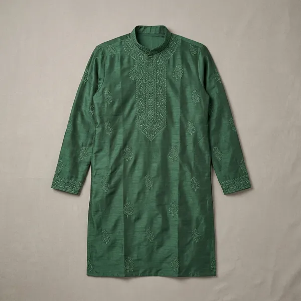 Green_Silk_Straight_Cut_Embroidered_Kurta_Pajama_Set_For_Men