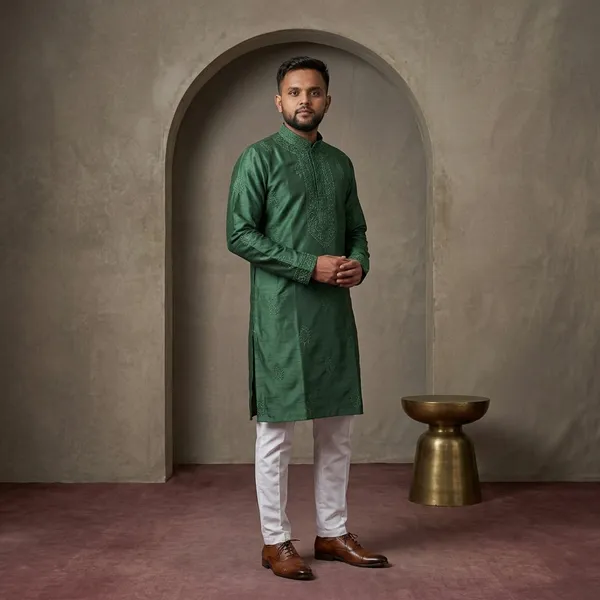 Green_Silk_Straight_Cut_Embroidered_Kurta_Pajama_Set_For_Men