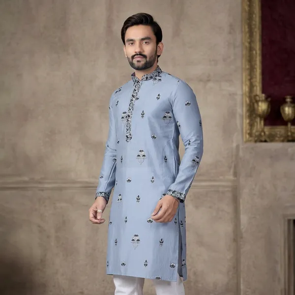 Grey_Cotton_Embroidered_Straight_Fit_Kurta_Pajama_Set_For_Men