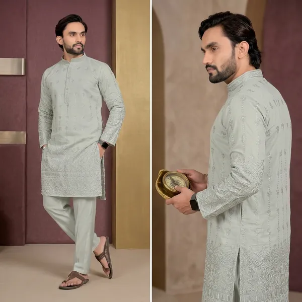 Mint_Green_Cotton_Embroidered_Kurta_Pajama_Set_For_Men