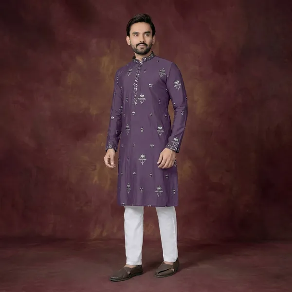 Purple_Cotton_Embellished_Straight_Kurta_Pajama_Set_For_Men