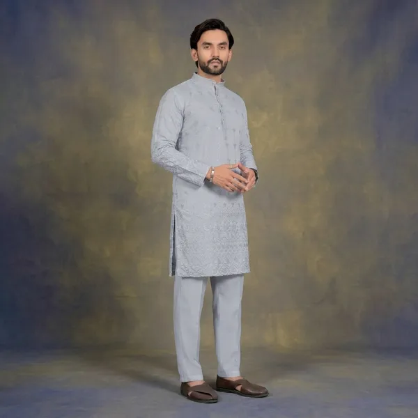 Grey_Cotton_Relaxed_Fit_Embroidered_Kurta_Pajama_Set_For_Men
