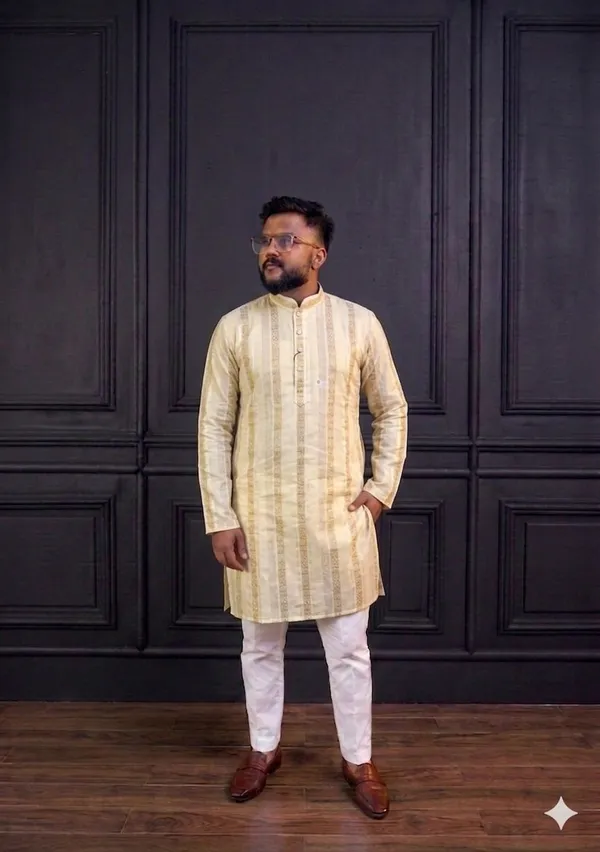 Cream_Cotton_Striped_Kurta_Pajama_Set_For_Men