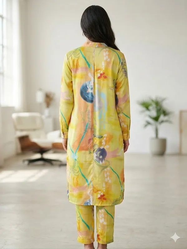 Yellow_Chinnon_Abstract_Printed_Long_Kurta_Pant_Set_For_Women