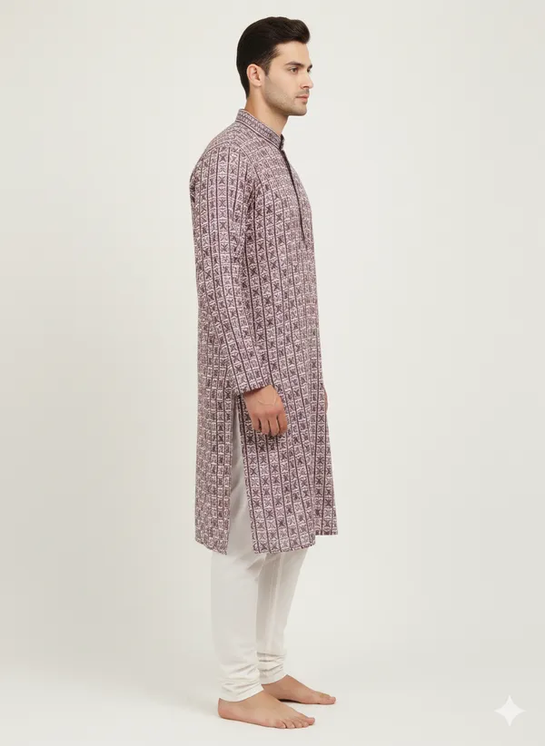 Pink_Cotton_Printed_Kurta_Pajama_Set_For_Men