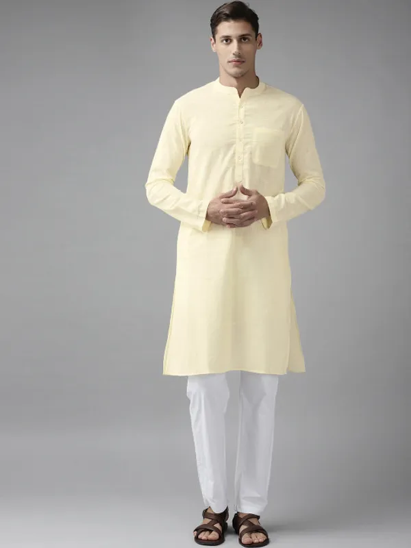 Light_Yellow_Cotton_Full_Sleeve_Kurta_For_Men