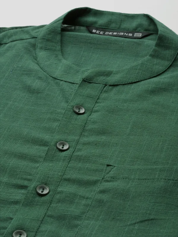 Green_Cotton_Solid_Long_Kurta_For_Men