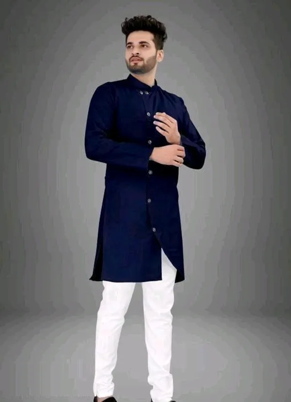 Navy_Blue_Cotton_Blend_Regular_Fit_Kurta_For_Men