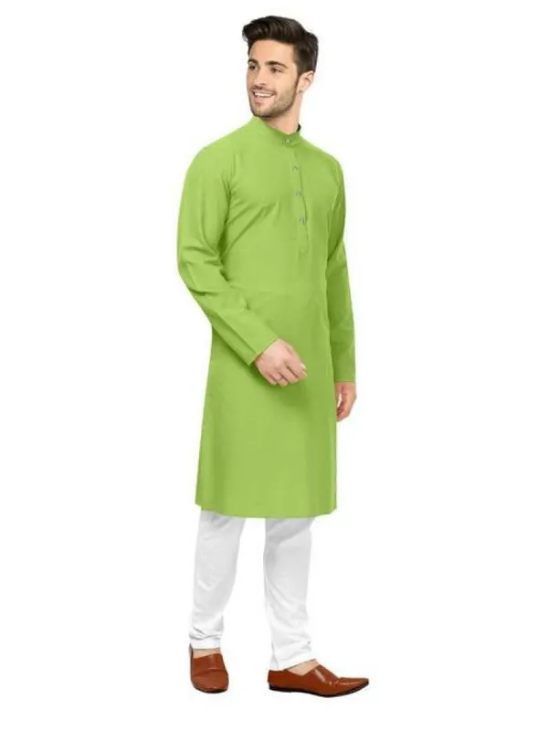 Green_Cotton_Straight_Fit_Mandarin_Collar_Kurta_For_Men