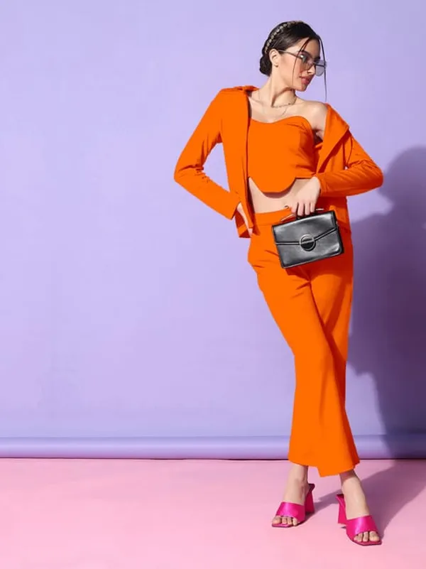 Orange_Lycra_Blazer_Trouser_Co-Ord_Set_For_Women