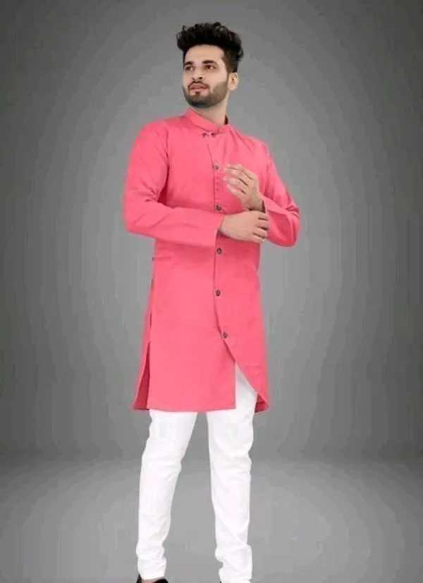 Pink_Cotton_Slim_Fit_Kurta_For_Men