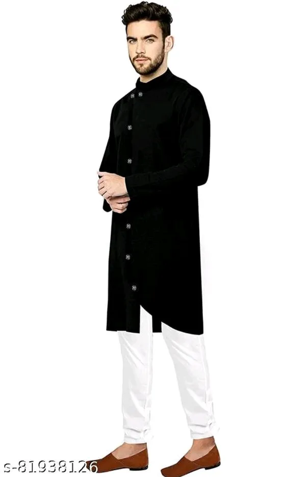 Black_Cotton_Knee_Length_Regular_Kurta_For_Men