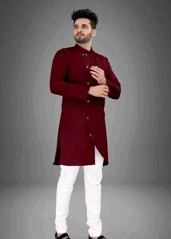 Maroon_Cotton_Blend_Mandarin_Collar_Kurta_For_Men