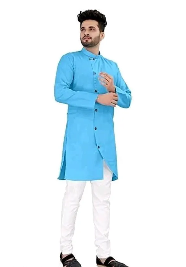 Sky_Blue_Cotton_Regular_Fit_Long_Kurta_For_Men