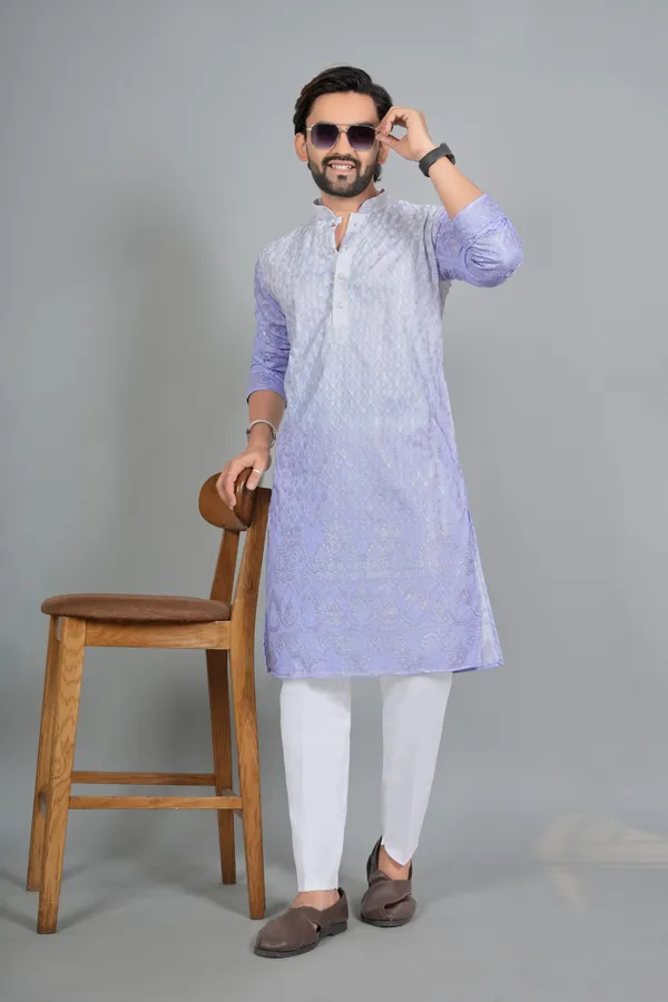 Lavender_Cotton_Embroidered_Kurta_Pajama_Set_For_Men