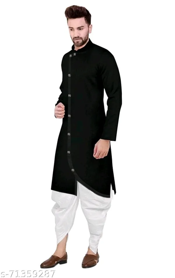 Black_Cotton_Knee_Length_Regular_Kurta_For_Men
