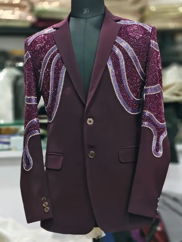 Purple_Cotton_Sequin_Embellished_Blazer_For_Men
