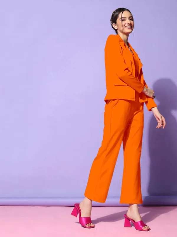 Orange_Lycra_Blazer_Trouser_Co-Ord_Set_For_Women