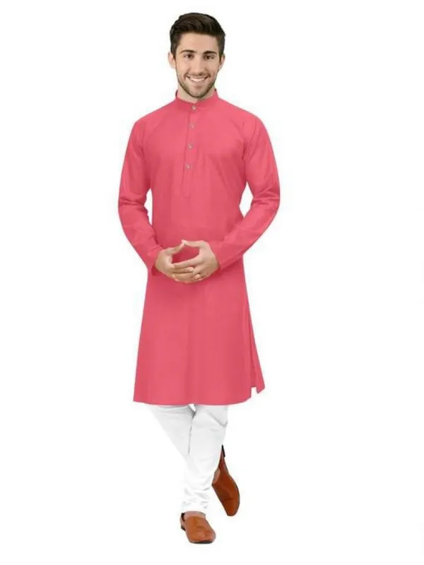 Pink_Cotton_Knee_Length_Regular_Kurta_For_Men