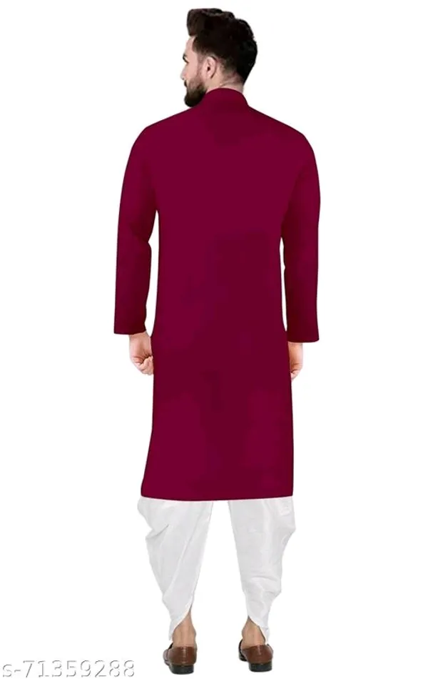 Maroon_Cotton_Blend_Asymmetric_Kurta_Pyjama_Set_For_Men