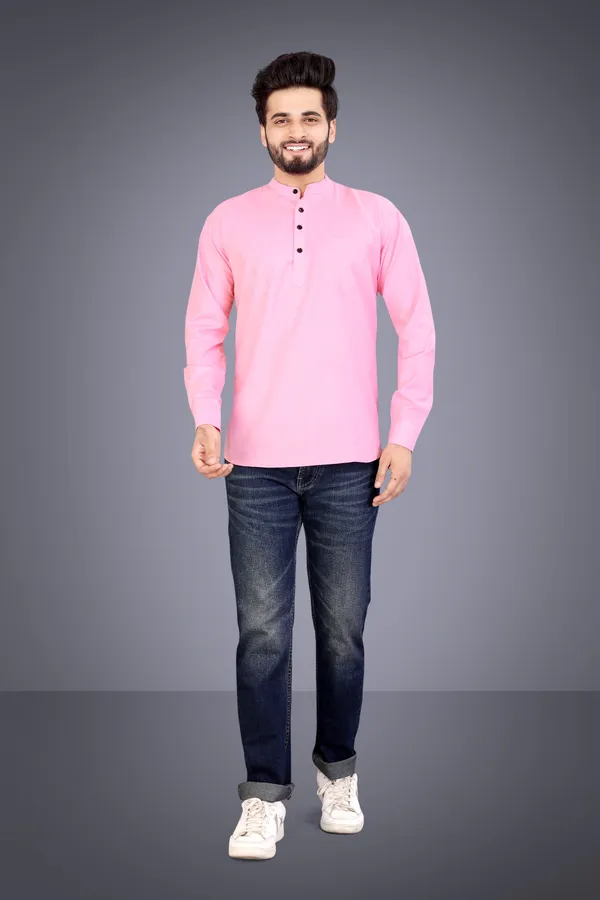 Pink_Cotton_Mandarin_Collar_Full_Sleeve_Kurta_For_Men