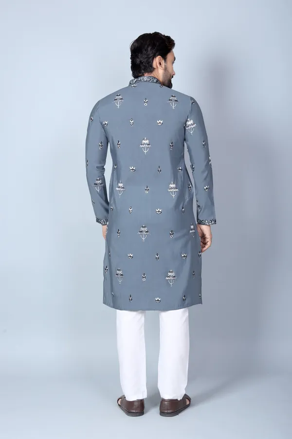 Grey_Cotton_Embroidered_Straight_Kurta_Pajama_Set_For_Men