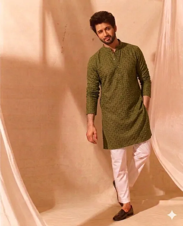 Green_Cotton_Straight_Kurta_Pajama_Set_For_Men
