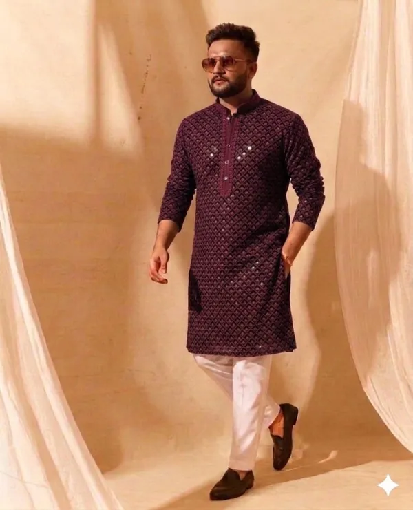 Purple_Printed_Cotton_Straight_Kurta_Pajama_Set_For_Men