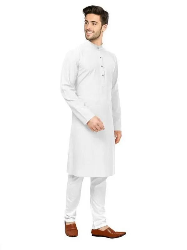 White_Cotton_Mandarin_Collar_Kurta_For_Men