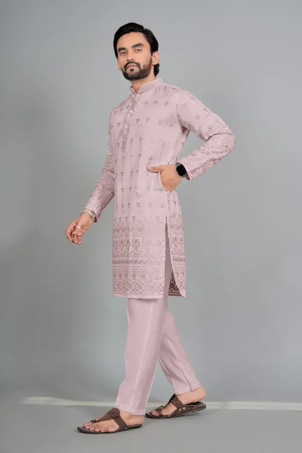 Pink_Cotton_Embroidered_Kurta_Pajama_Set_For_Men