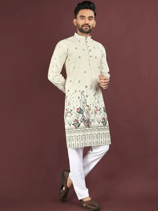 Cream_Cotton_Embroidered_Kurta_Pajama_Set_For_Men