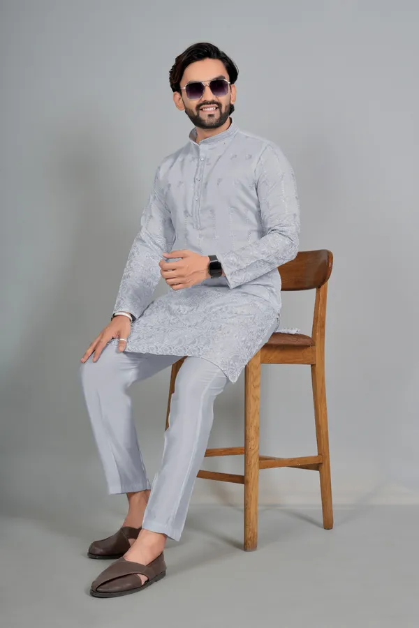 Grey_Cotton_Relaxed_Fit_Embroidered_Kurta_Pajama_Set_For_Men