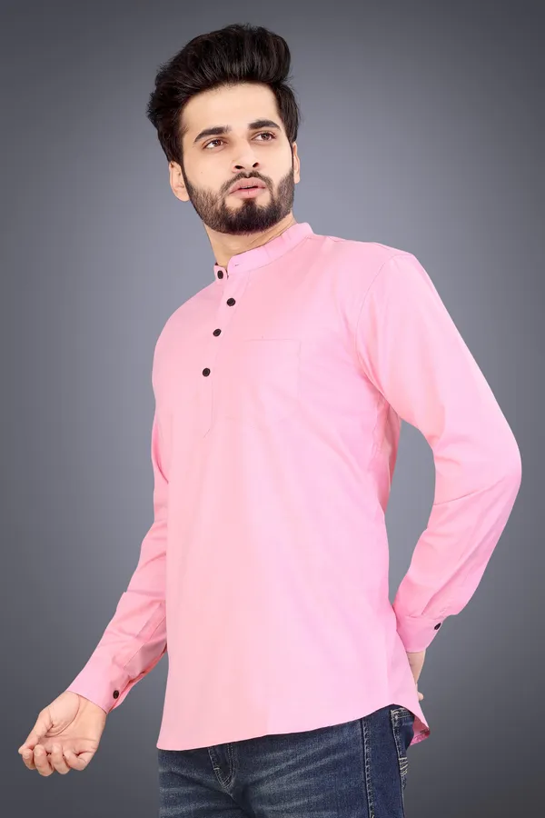 Pink_Cotton_Mandarin_Collar_Full_Sleeve_Kurta_For_Men