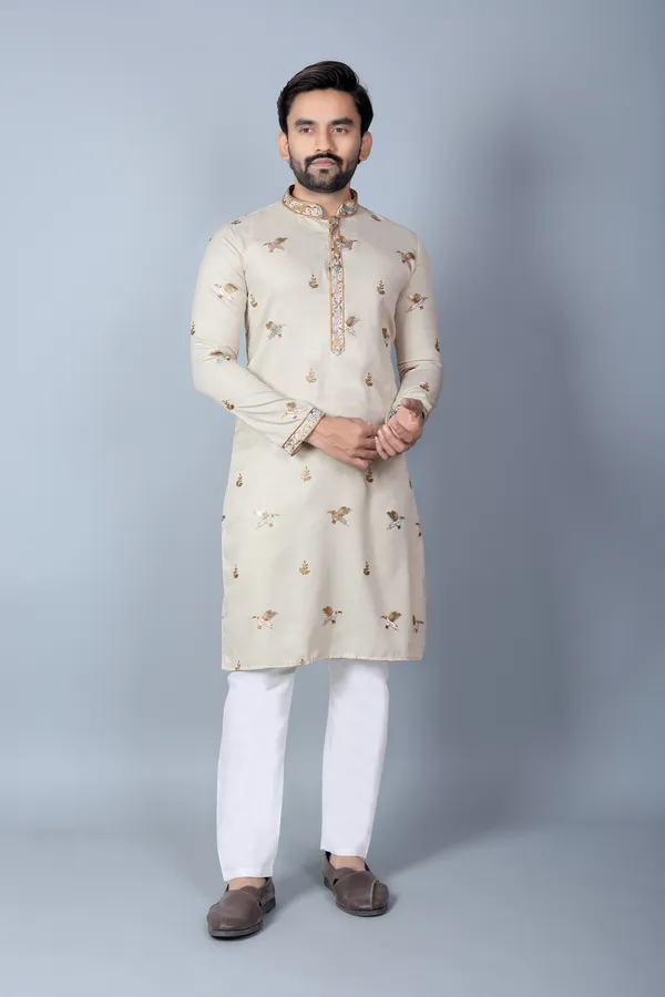 Beige_Cotton_Embroidered_Straight_Kurta_Pajama_Set_For_Men