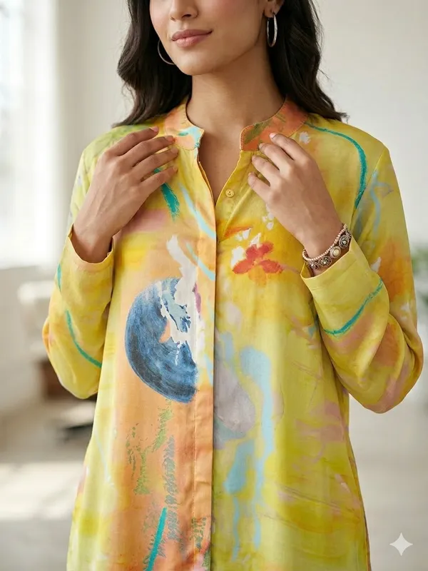 Yellow_Chinnon_Abstract_Printed_Long_Kurta_Pant_Set_For_Women