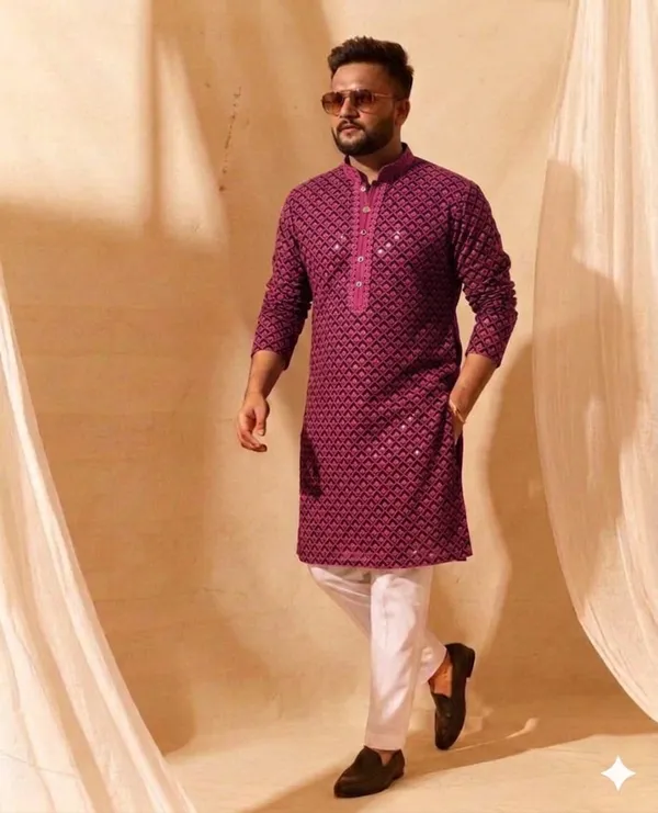 Purple_Cotton_Regular_Fit_Printed_Kurta_For_Men